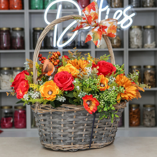 Artificial Autumn Harvest Basket Arrangement