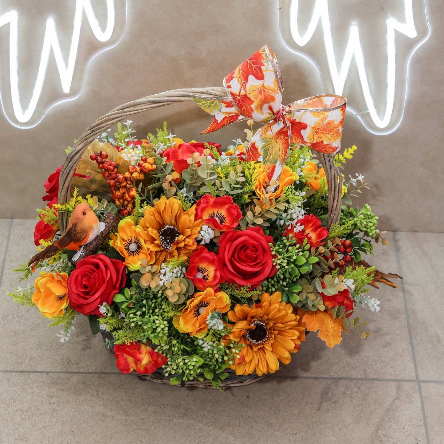 Artificial Autumn Harvest Basket Arrangement