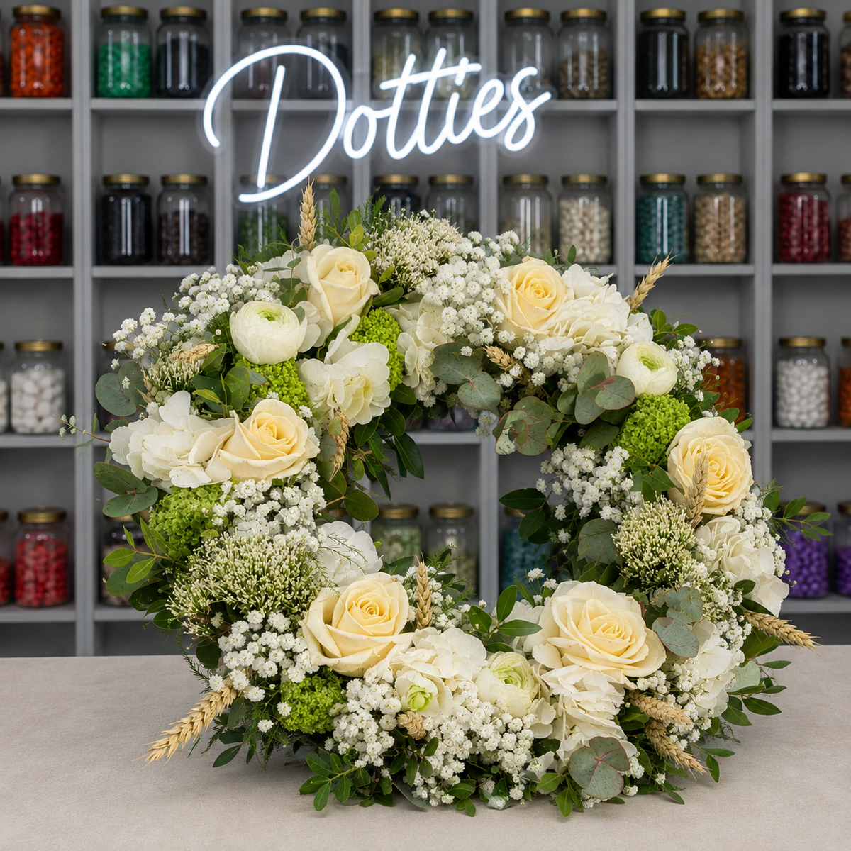 Classic Ivory Meadow Funeral Wreath