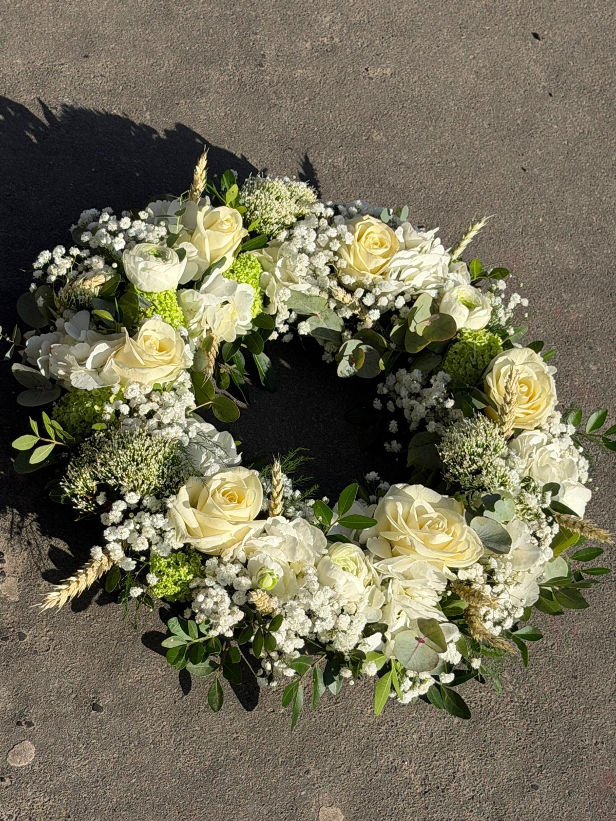 Classic Ivory Meadow Funeral Wreath