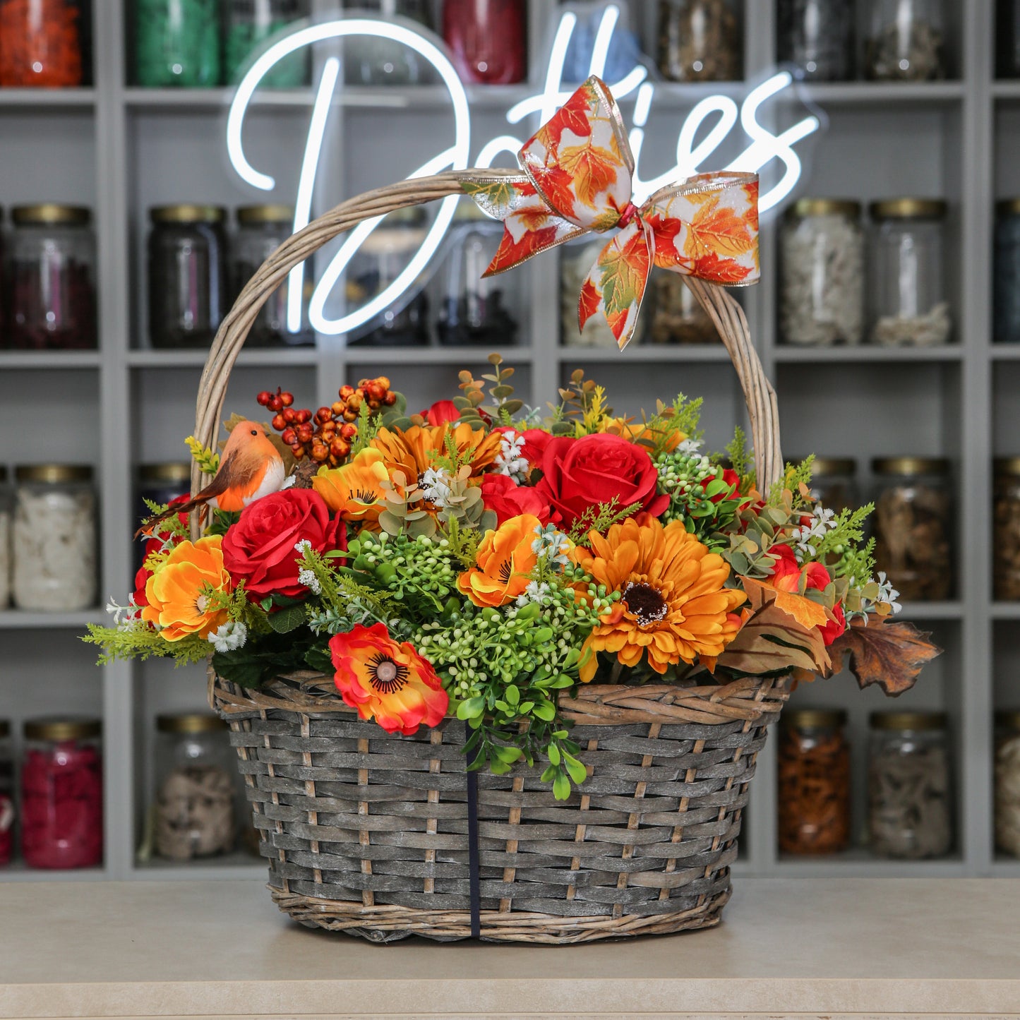 Artificial Autumn Harvest Basket Arrangement