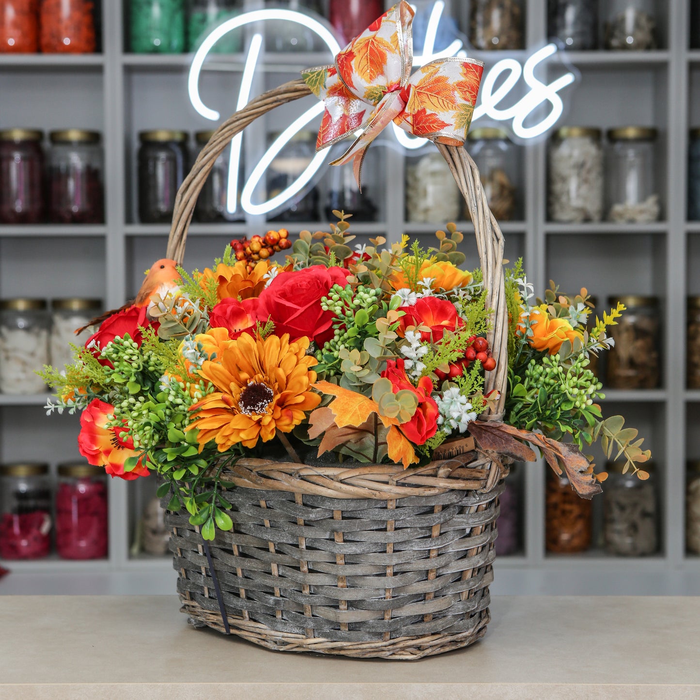 Artificial Autumn Harvest Basket Arrangement