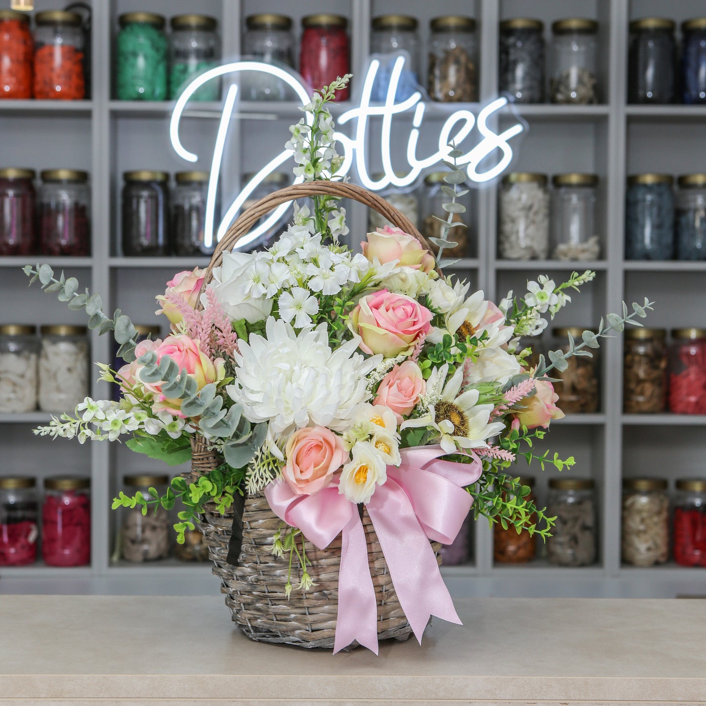 Blush Elegance Basket Arrangement