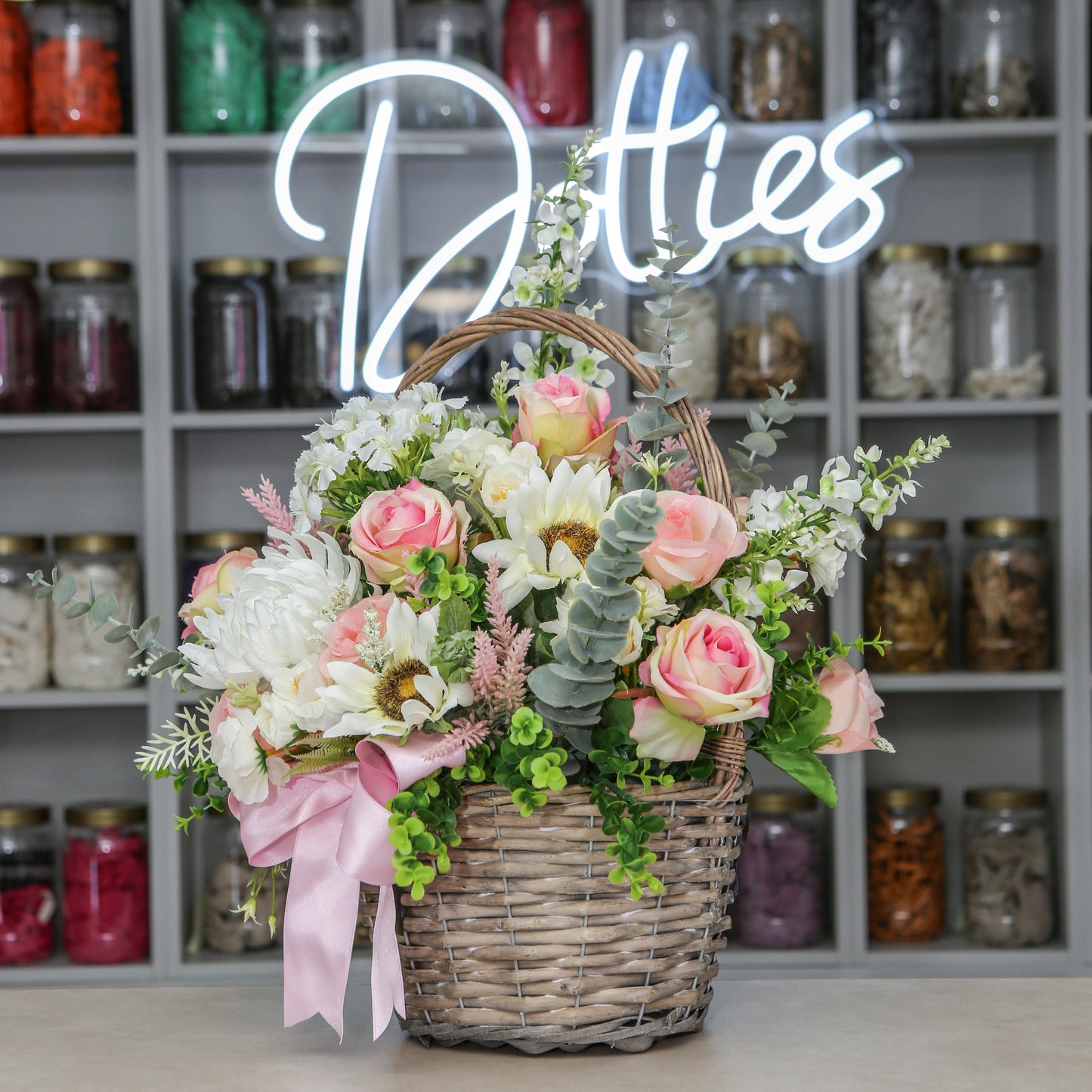 Blush Elegance Basket Arrangement