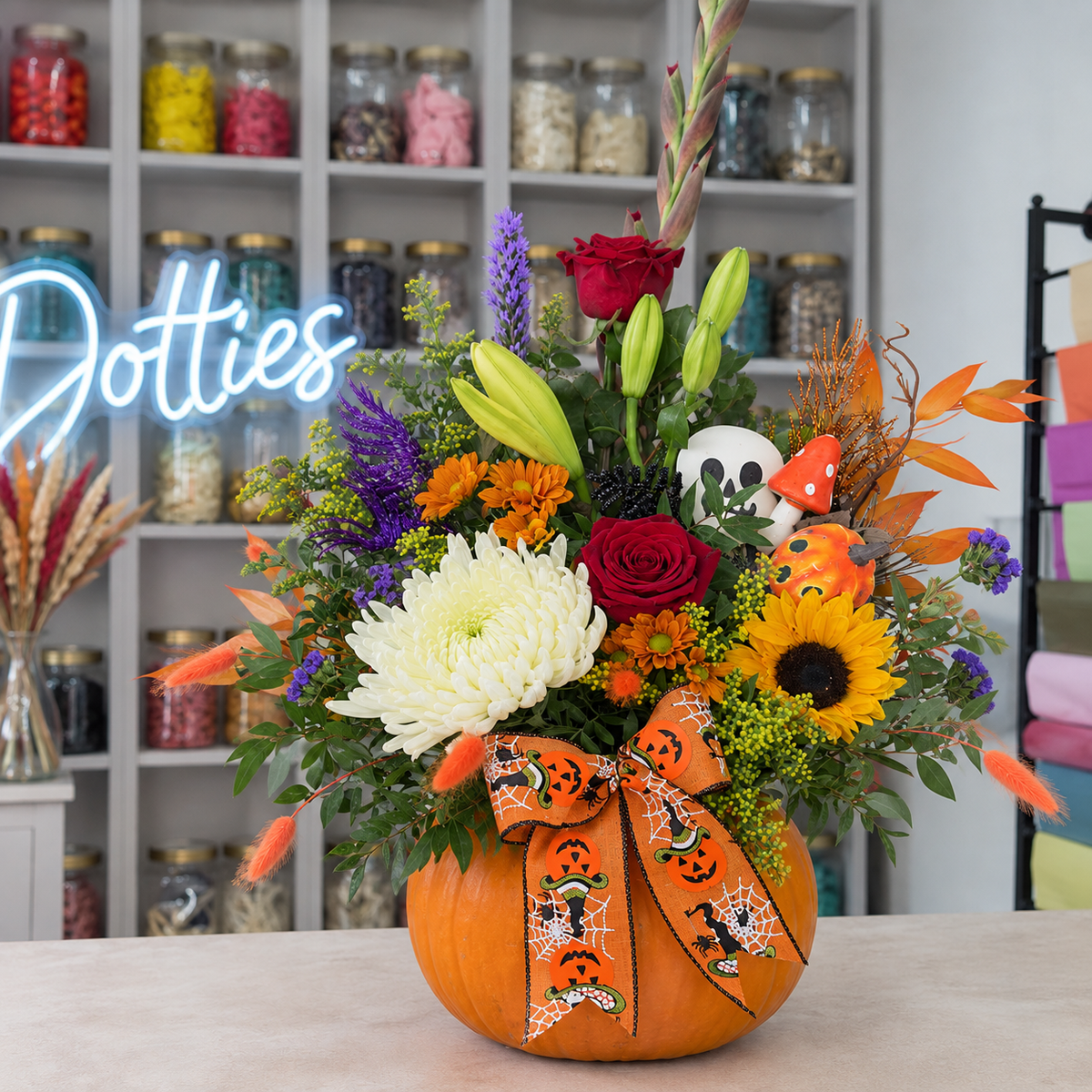 Spooky Autumn Elegance Floral Pumpkin