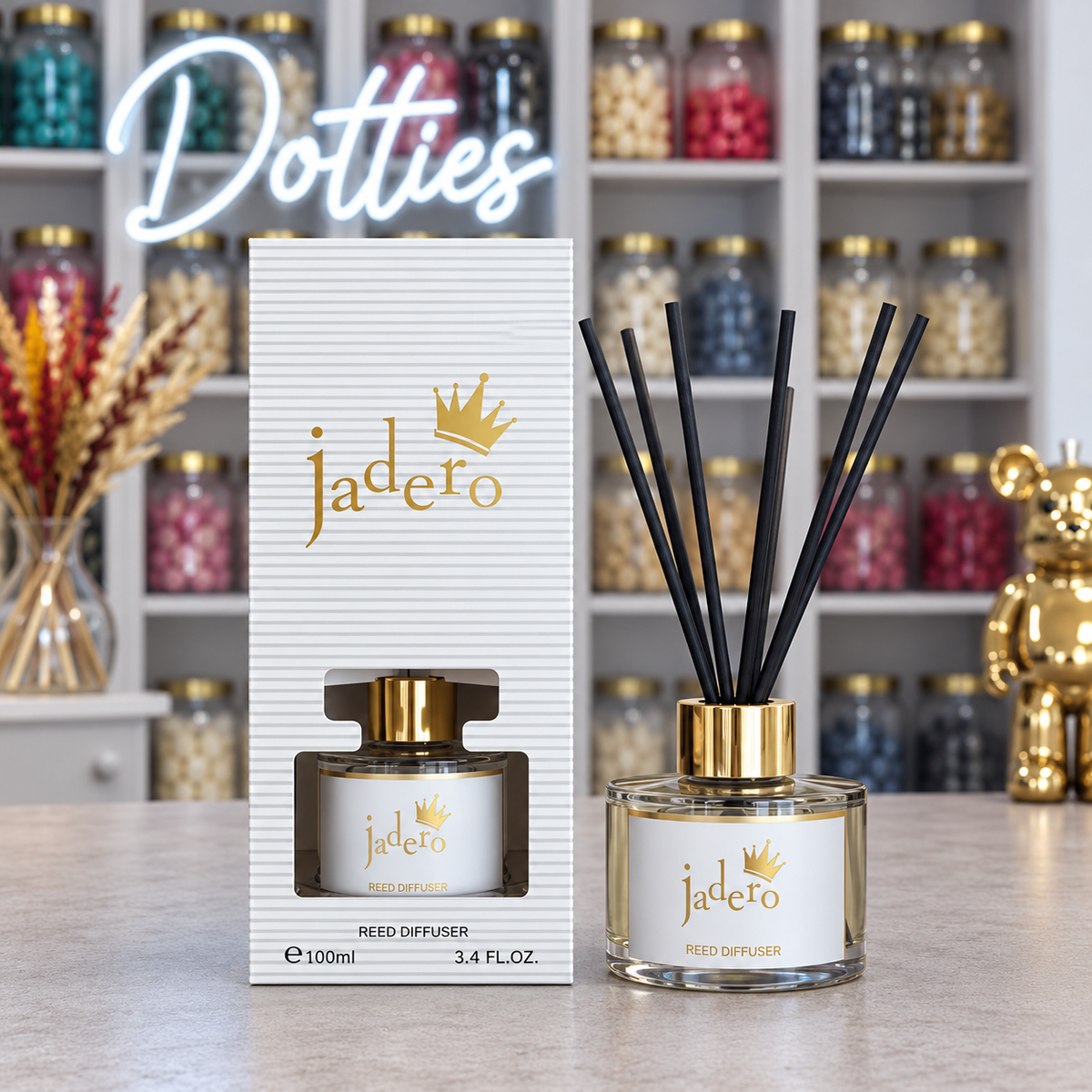"Jadero" Regal Crown White & Gold Reed Diffuser – 100ml
