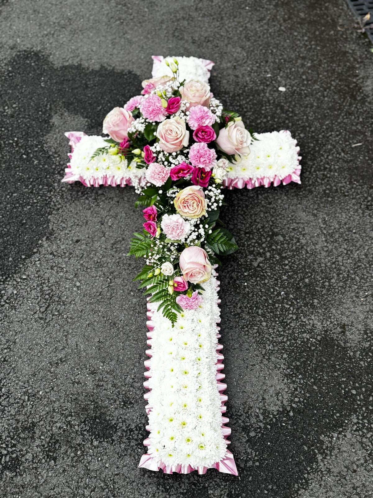 Sacred Rose & Ribbon Funeral Cross